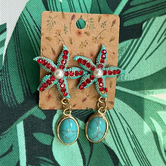 NWT Starfish Pearl Jeweled Dangle Earrings - Picture 5 of 10